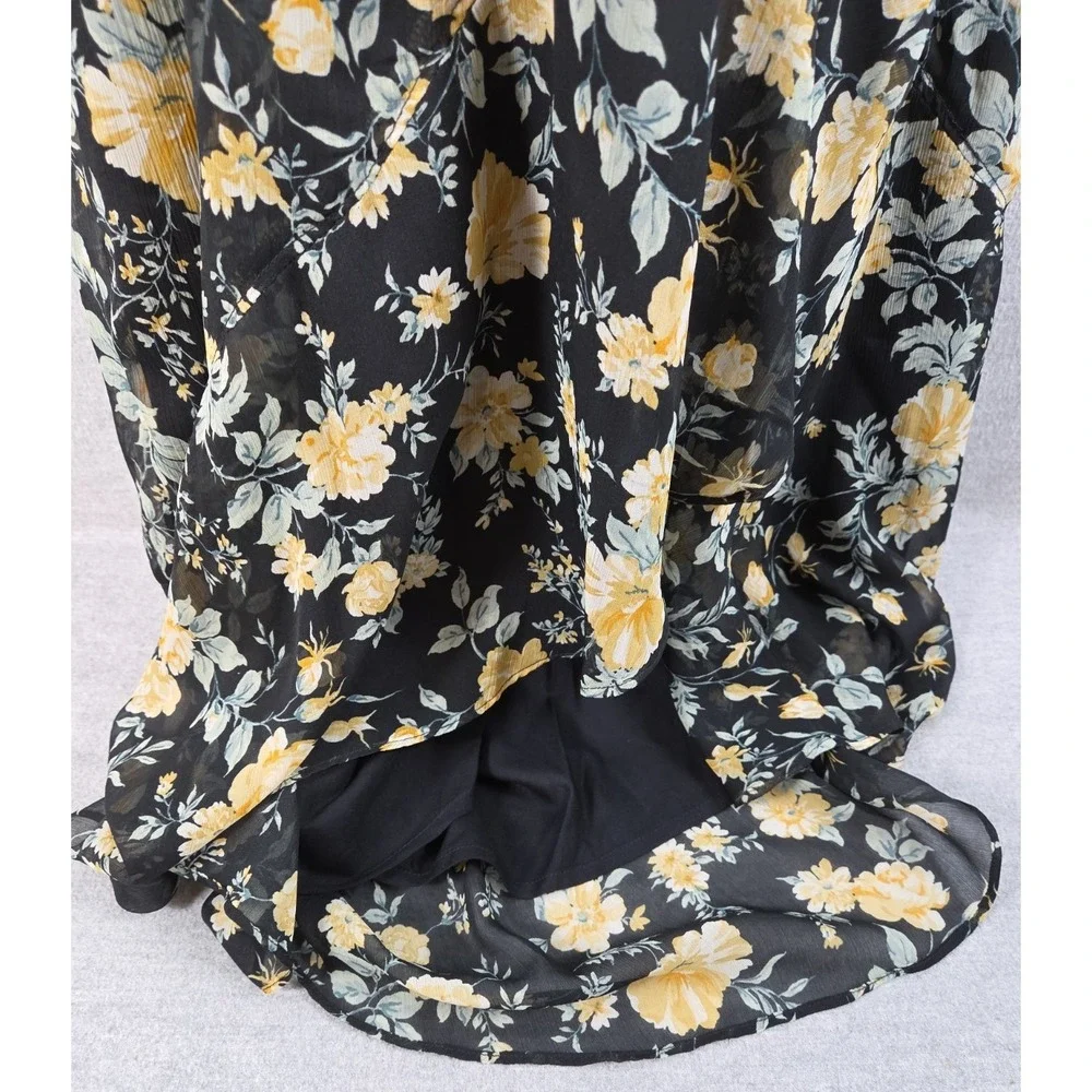 Abercrombie & Fitch M Black Floral High-Low Flare Maxi Dress Boho Whimsigoth Y2K